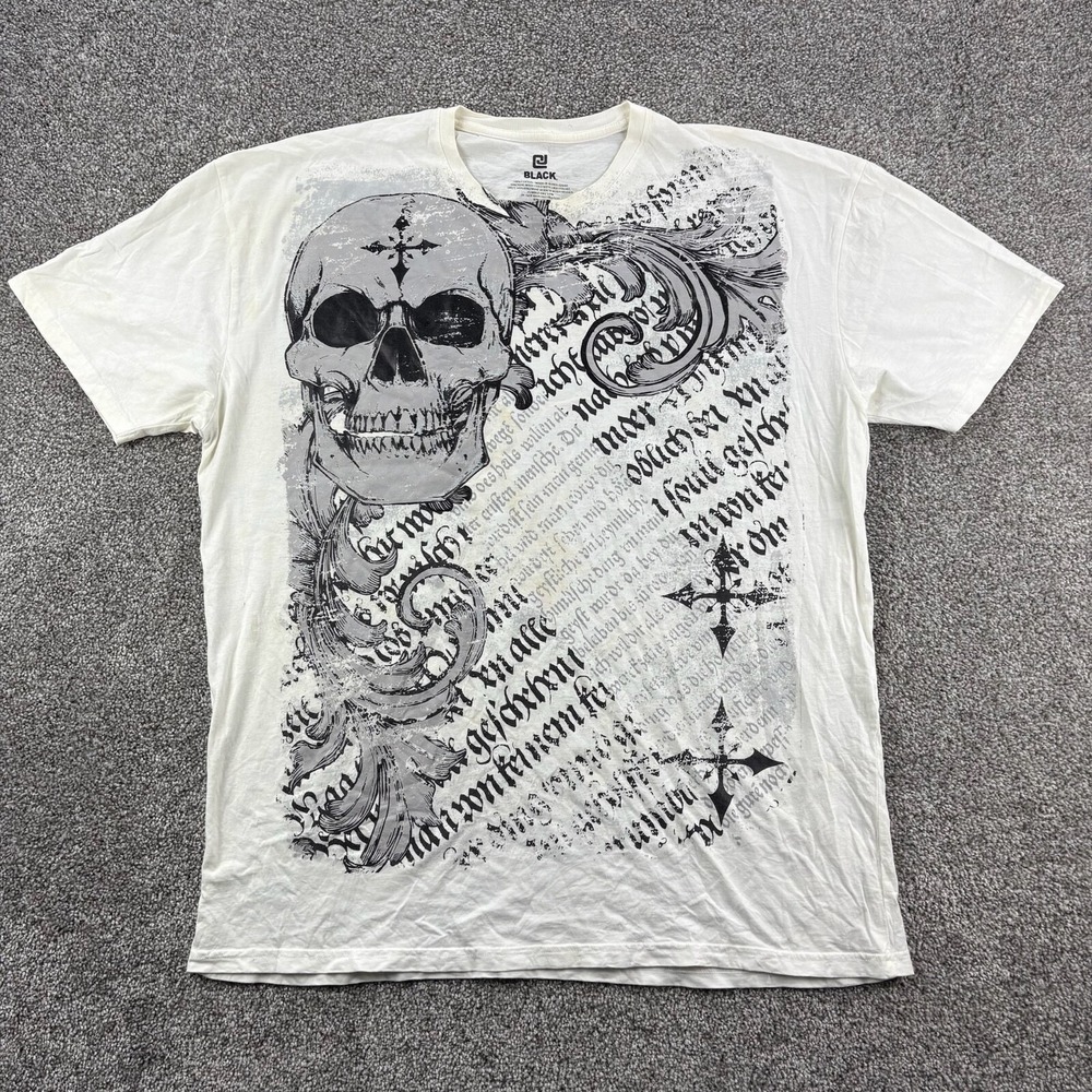 Vintage Y2K Skull Shirt Mens 2XL White Cyber Grunge Cross Affliction Style